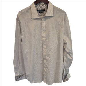 Sean John Elegant White And Grey Geometric Men's Dress Shirt 18 34/35